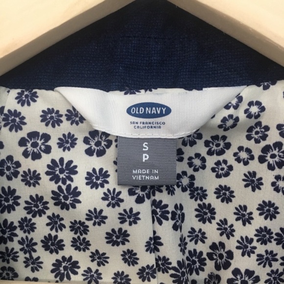 Old Navy Blazer Linen Blue Floral Lined Pockets - Picture 3 of 8